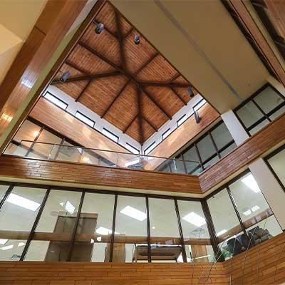 a shot of the stairwell atrium in the Calvin T Ryan library